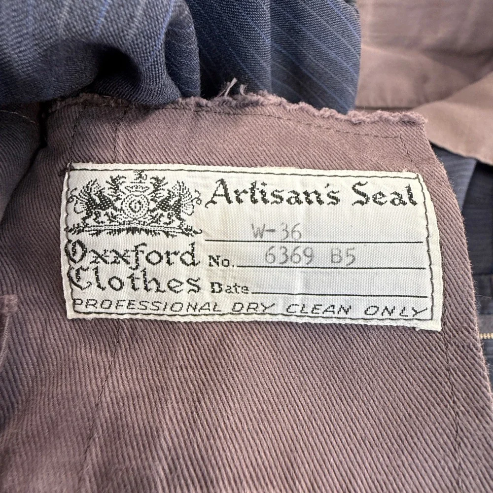 Oxxford Clothes Artisan's Seal Mens Blue Pinstripe Wool Dress Pants 36x30.5